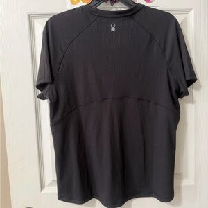 Spyder Men's Black Ribbed Short-Sleeve Athletic Tee